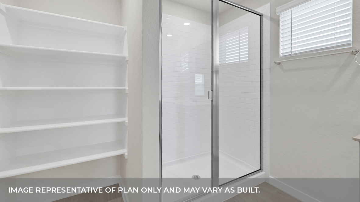 Hartland Ranch Irving Floorplan Bathroom 1 Shower and Shelving