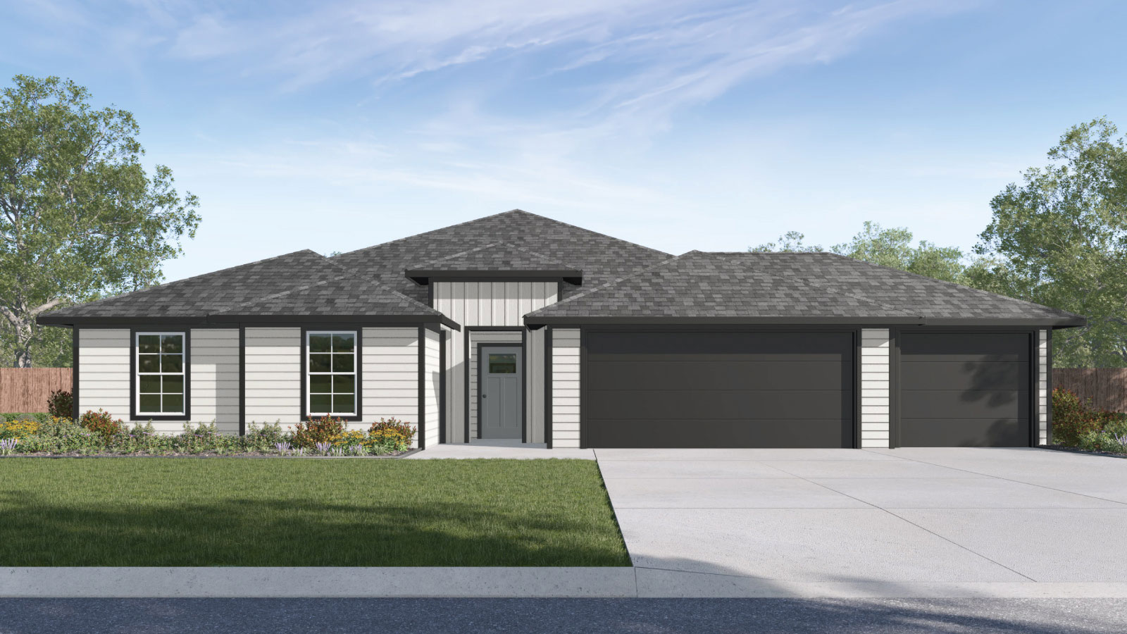 Hartland Ranch Irving Floorplan J Elevation 3 Car Garage Rendering