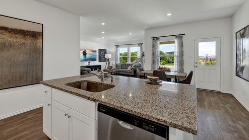 Arroyo Ranch Denton Floorplan Kitchen overlooking dining room
