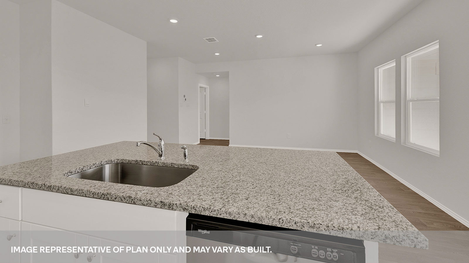 Kitchen island and looking over the living room.