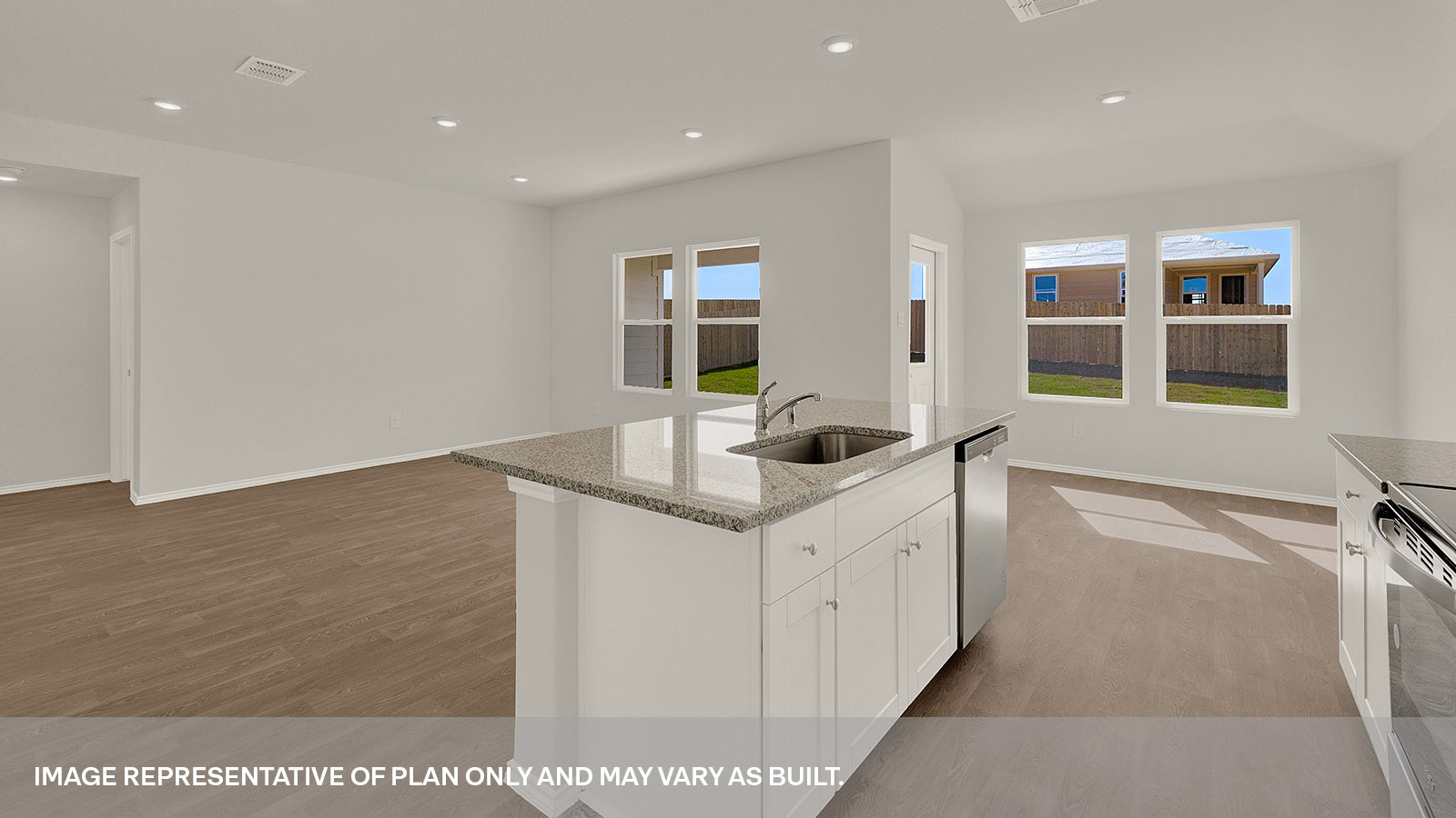 Kitchen looking over the living room and dining room.