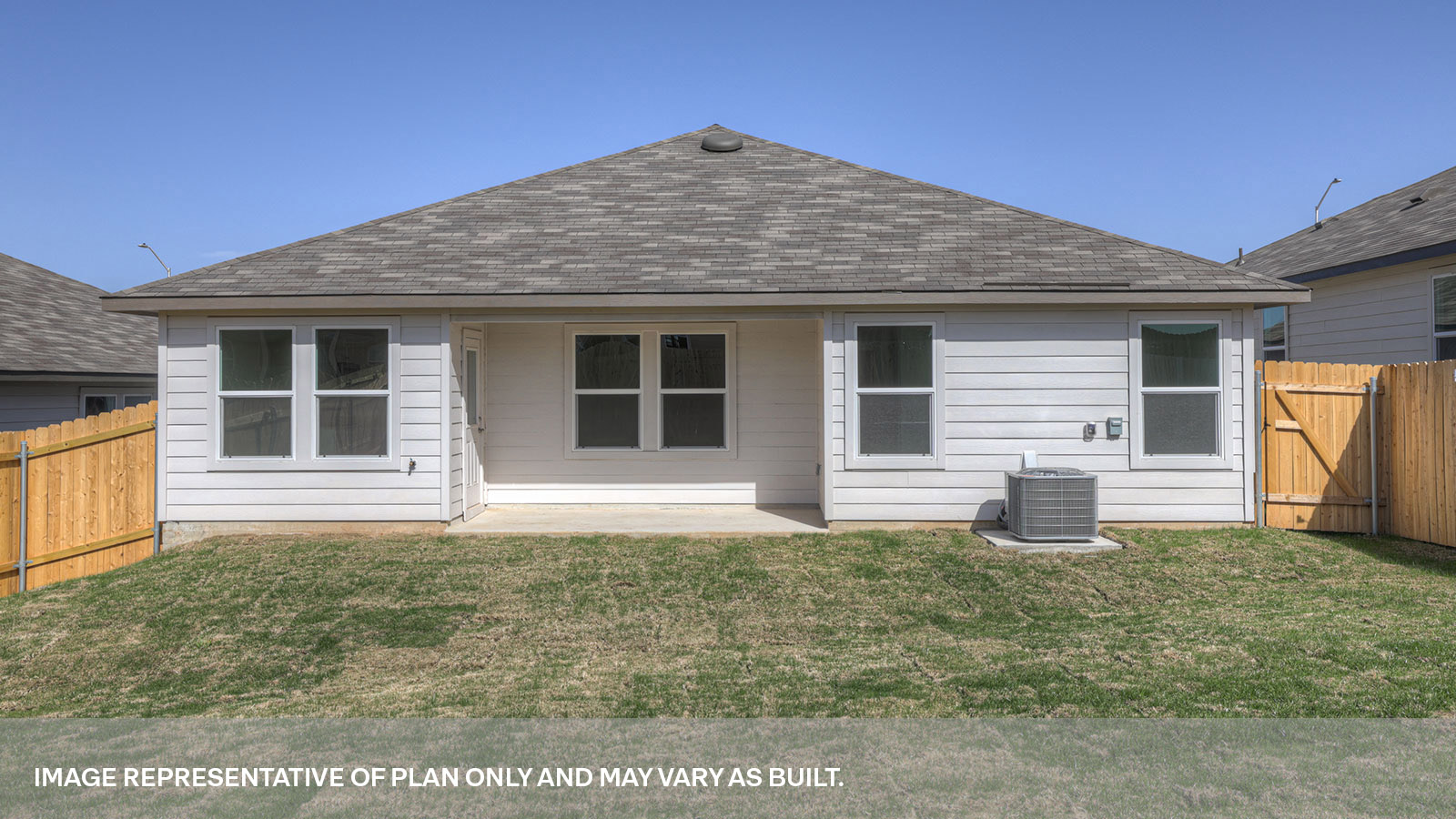 Fully sodded backyard and privacy fence.