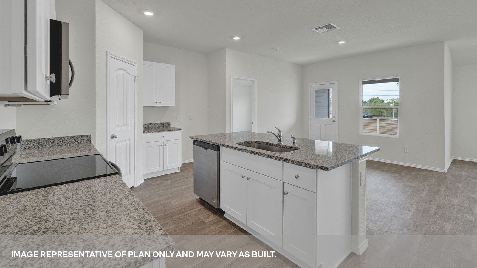 Kitchen island overlooking the dining room.