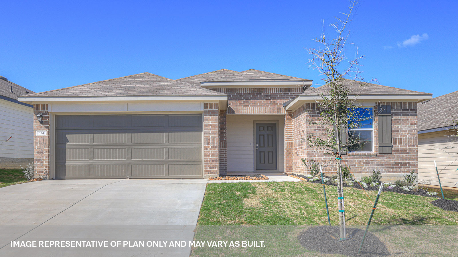 Single-story traditional brick exteriors Denton Floorplan A elevation.