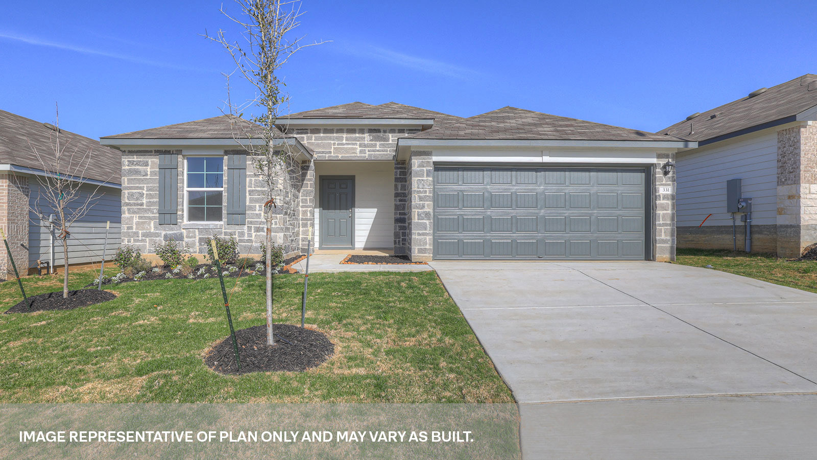Single-story traditional brick exteriors Denton Floorplan A elevation.