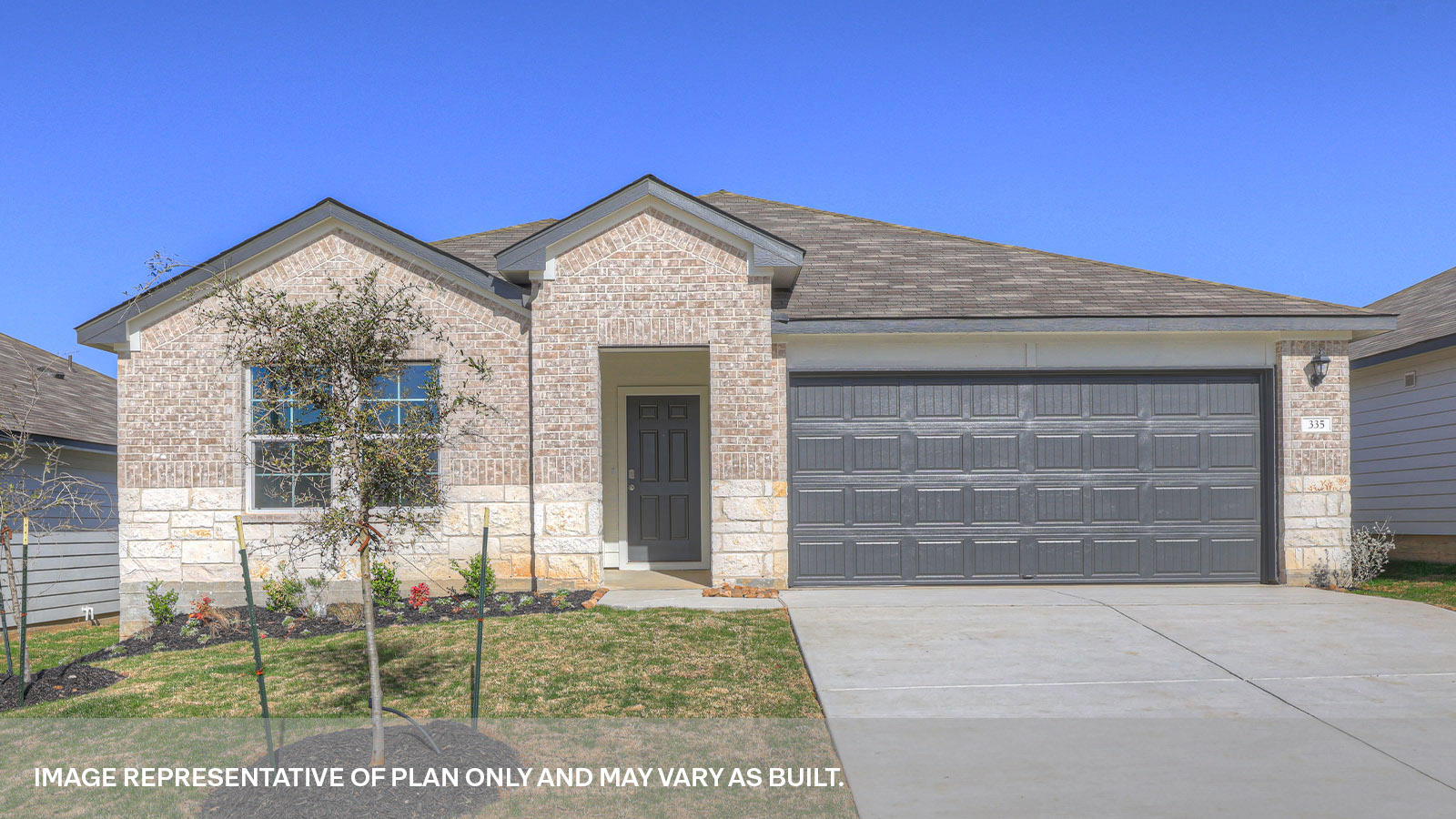 Arroyo Ranch Irvine B elevation with a brick and stone exterior.