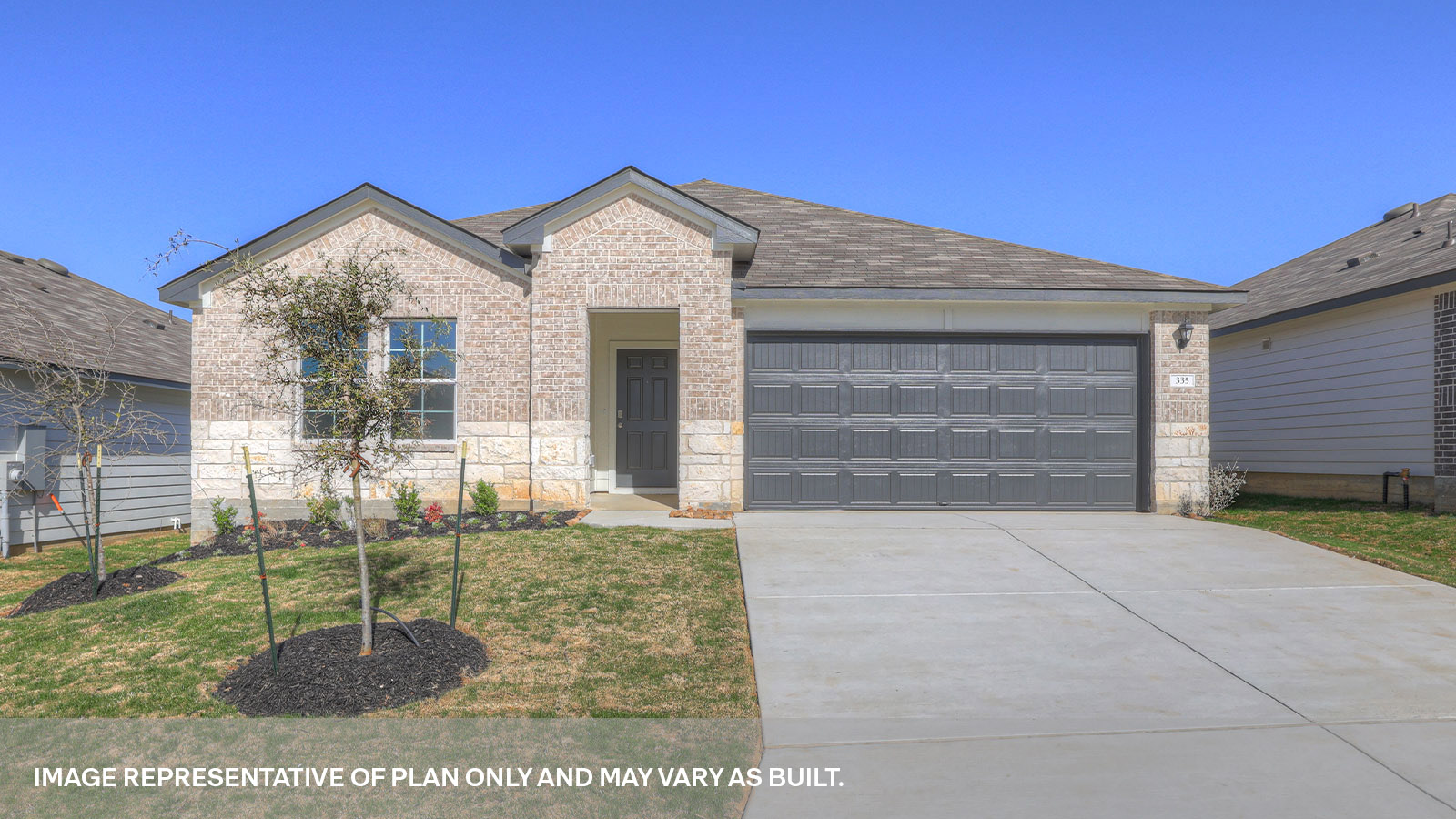 Arroyo Ranch Irvine B elevation with a brick and stone exterior.