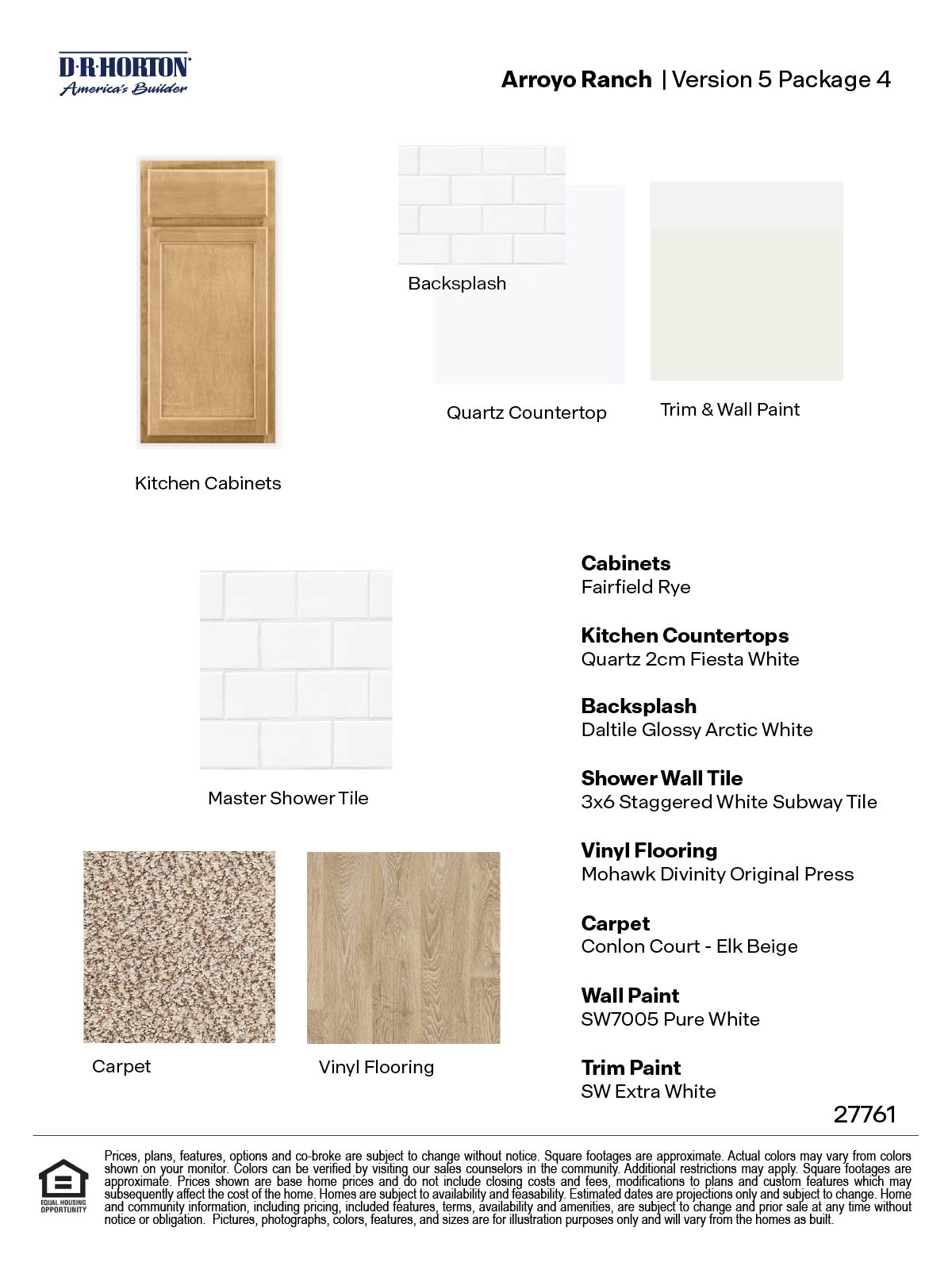 Arroyo Ranch Version 5 interior color package 4 includes light brown cabinets and quartz countertops