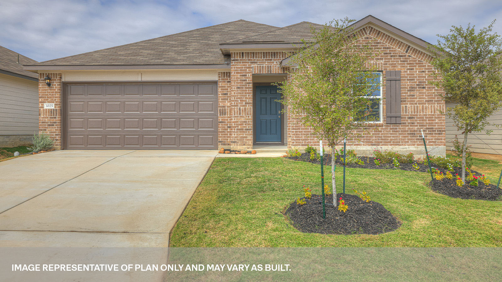 Arroyo Ranch Lakeway A elevation with brick only exterior.