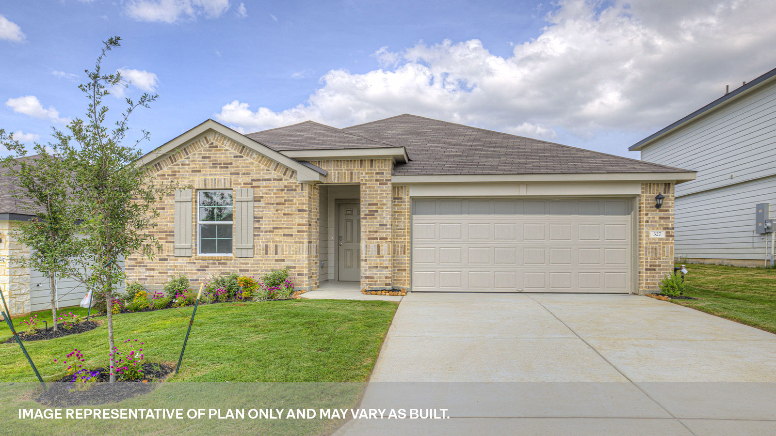 Arroyo Ranch Lakeway A elevation with brick only exterior.