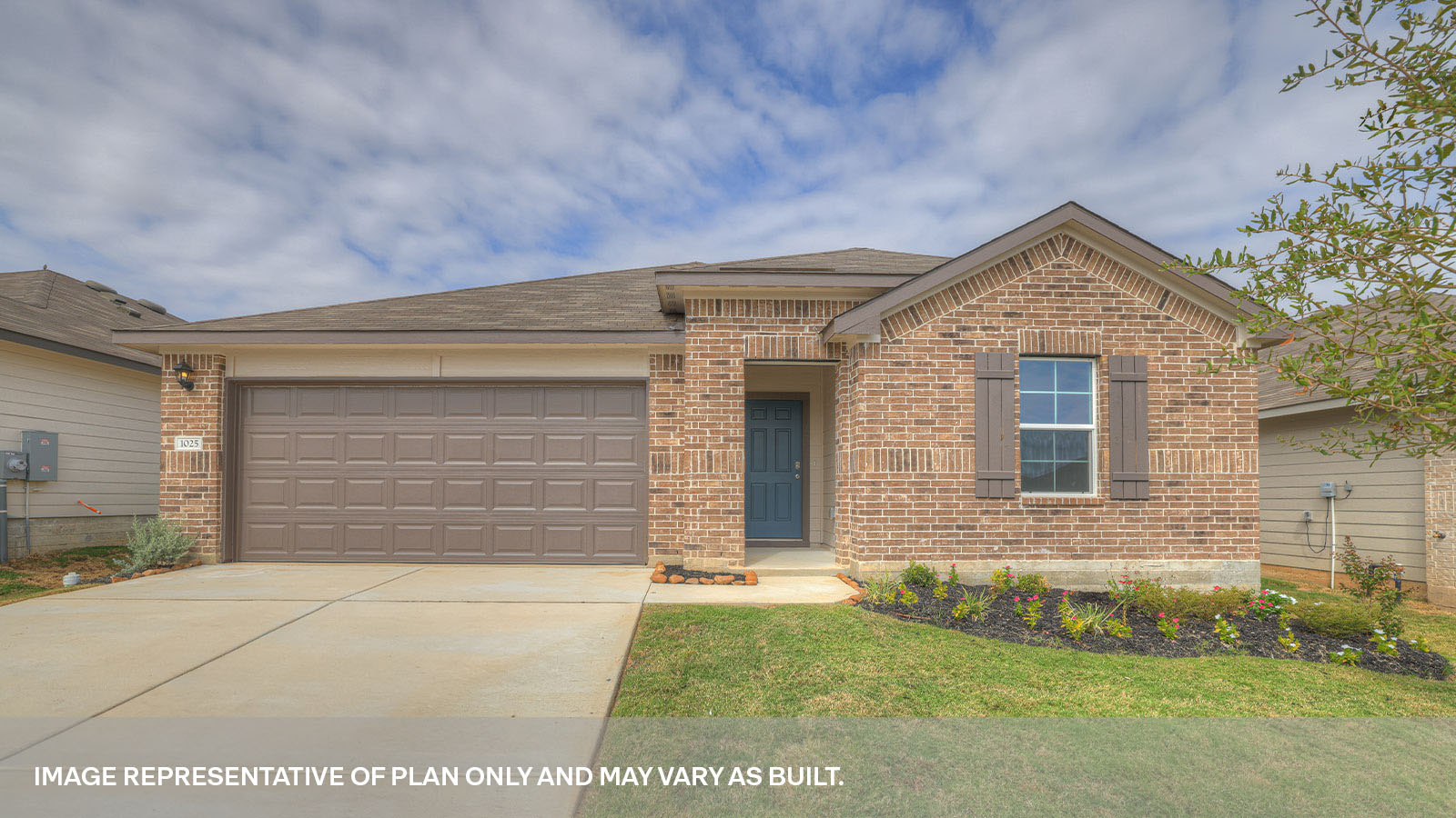 Arroyo Ranch Lakeway A elevation with brick only exterior.