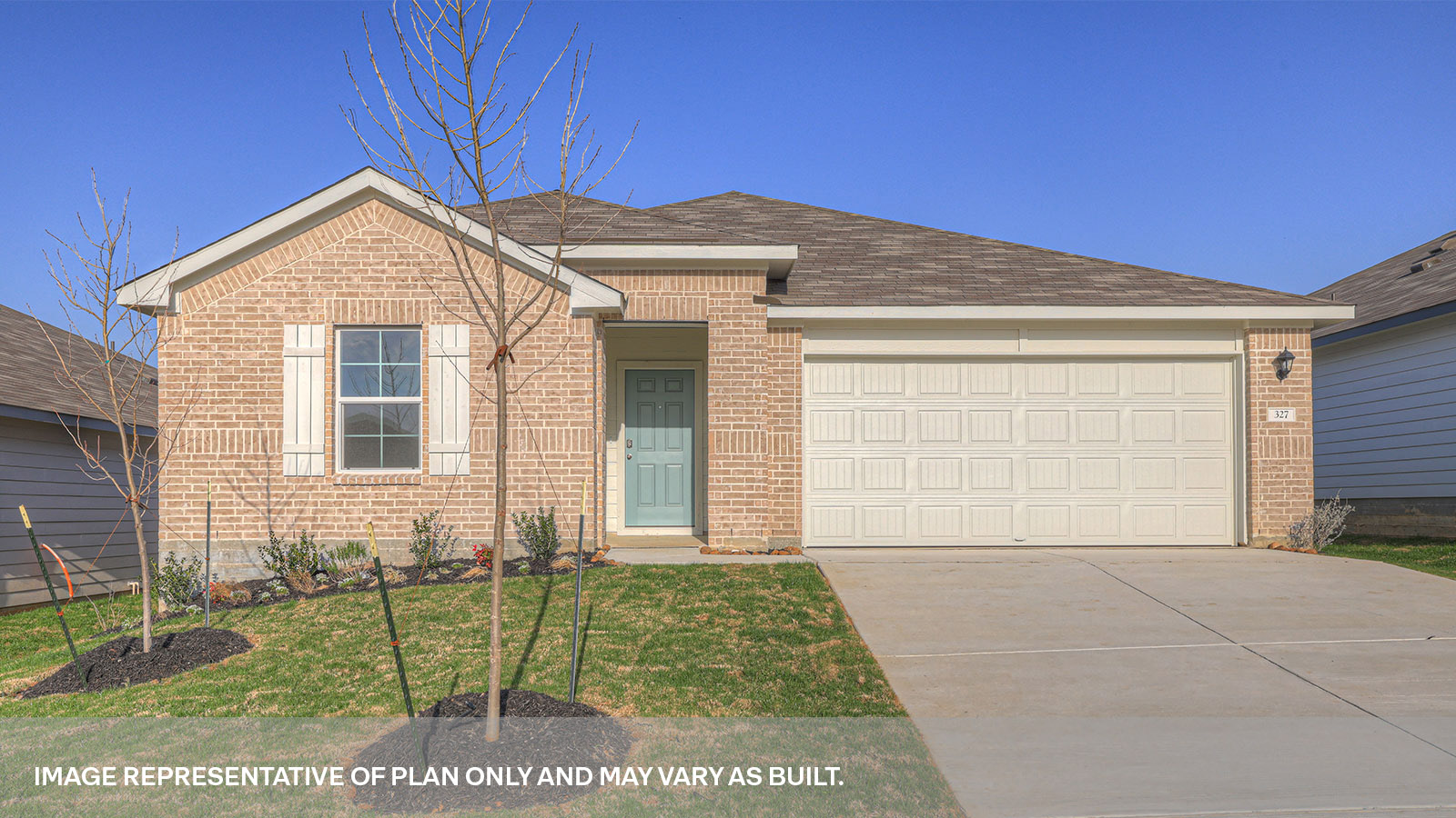 Arroyo Ranch Lakeway A elevation with brick only exterior.