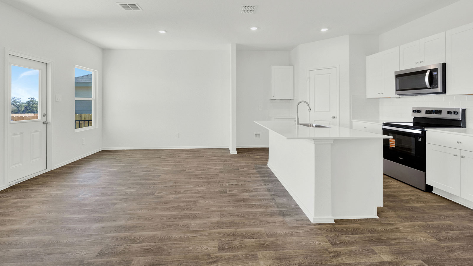 Kitchen island overlooking the dining room.