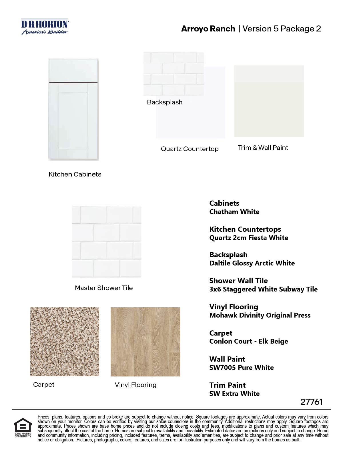 Arroyo Ranch Version 5 interior color package 2 includes white cabinets and quartz countertops