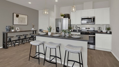 Kitchen island and dining area.