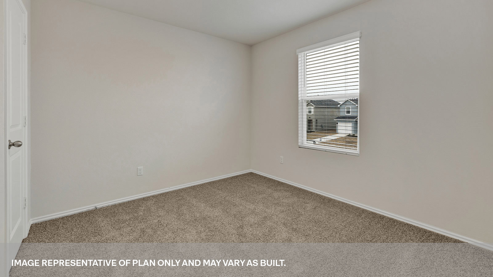 Bedroom 2 with carpeting with one window.