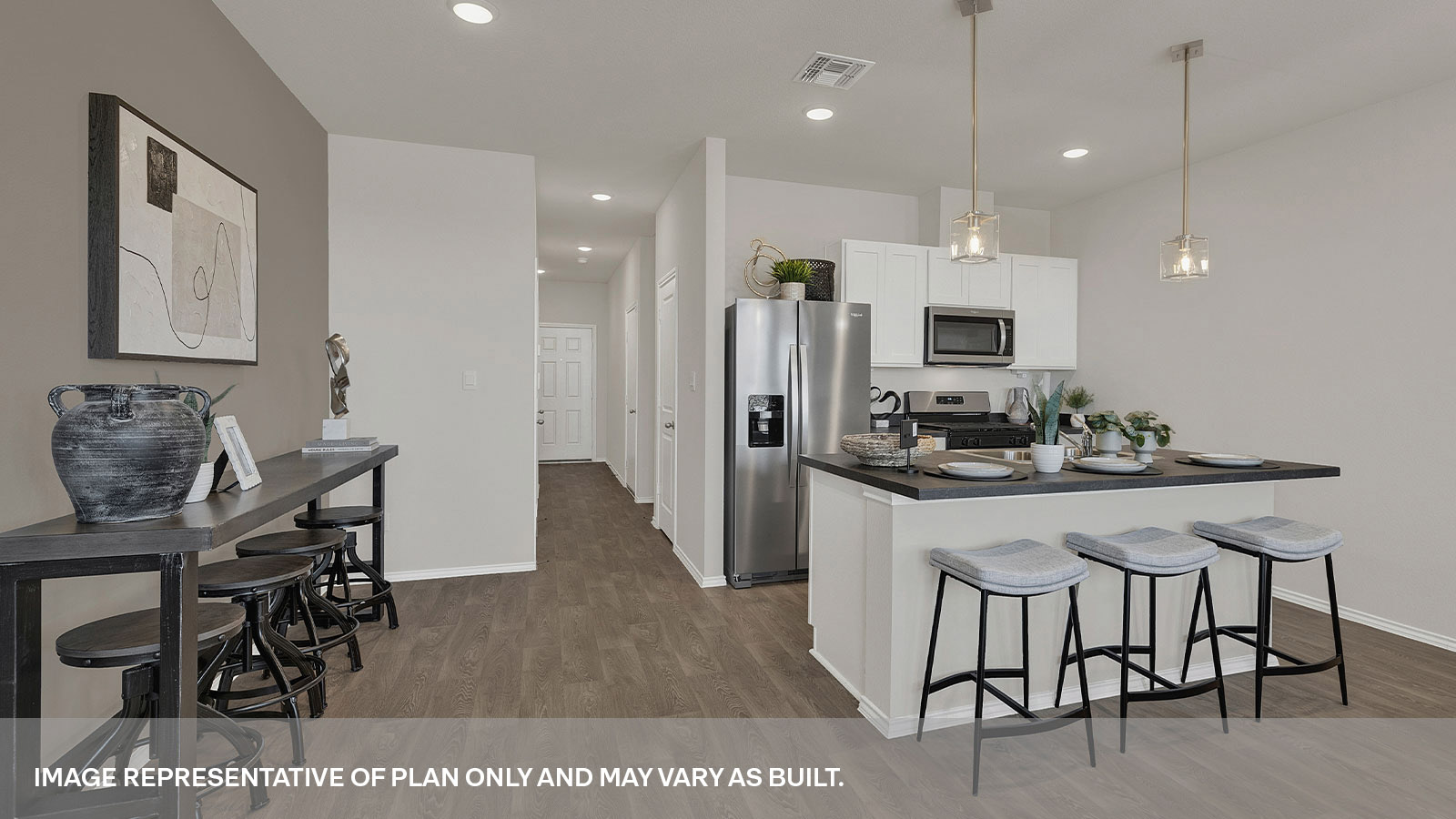Kitchen island and dining area.