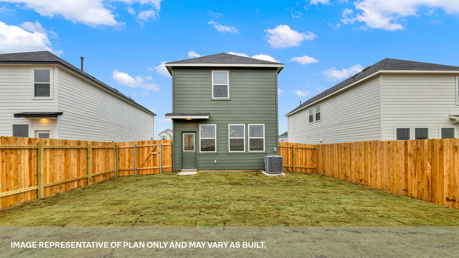 Fully sodded back yard and privacy fence.