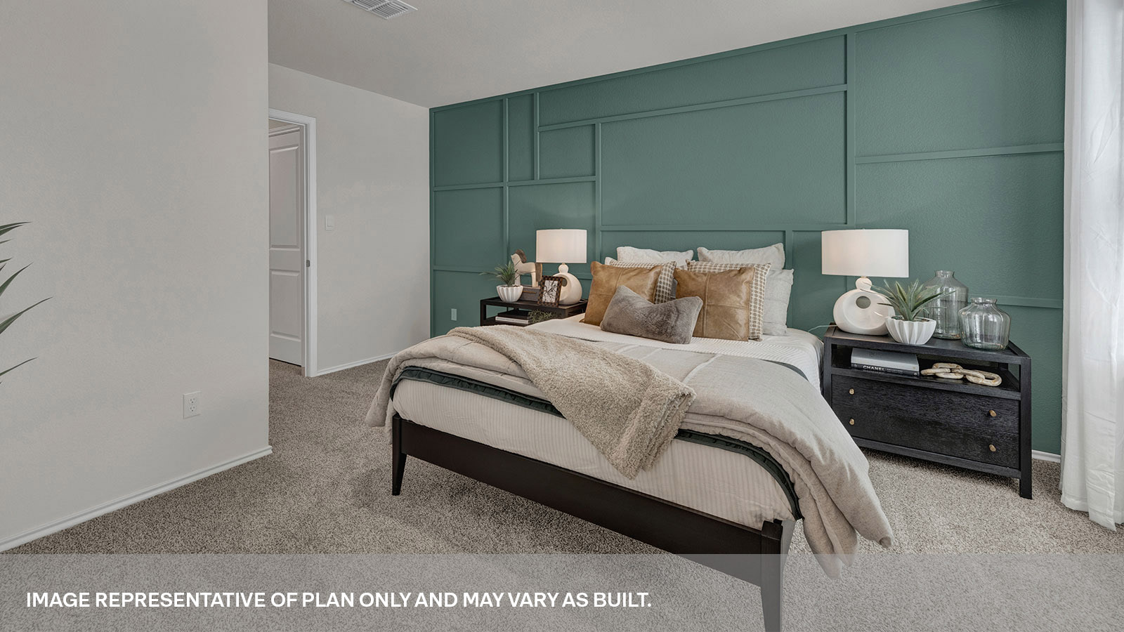 Main bedroom with carpeting with one window and entry to the bathroom and closet.