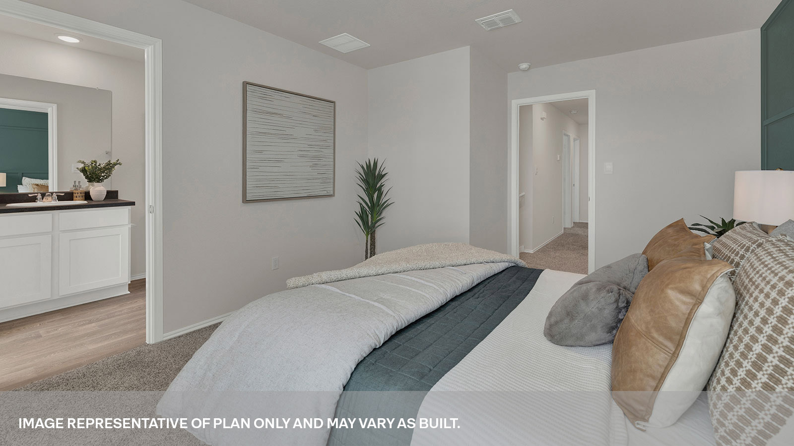 Main bedroom with carpeting with one window and entry to the bathroom and closet.