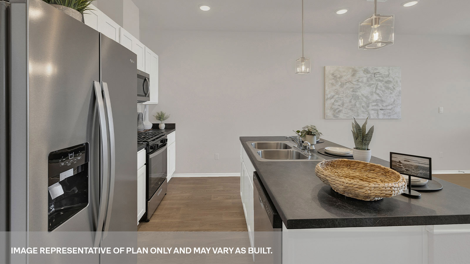 Kitchen island, entry hallway and dining area.
