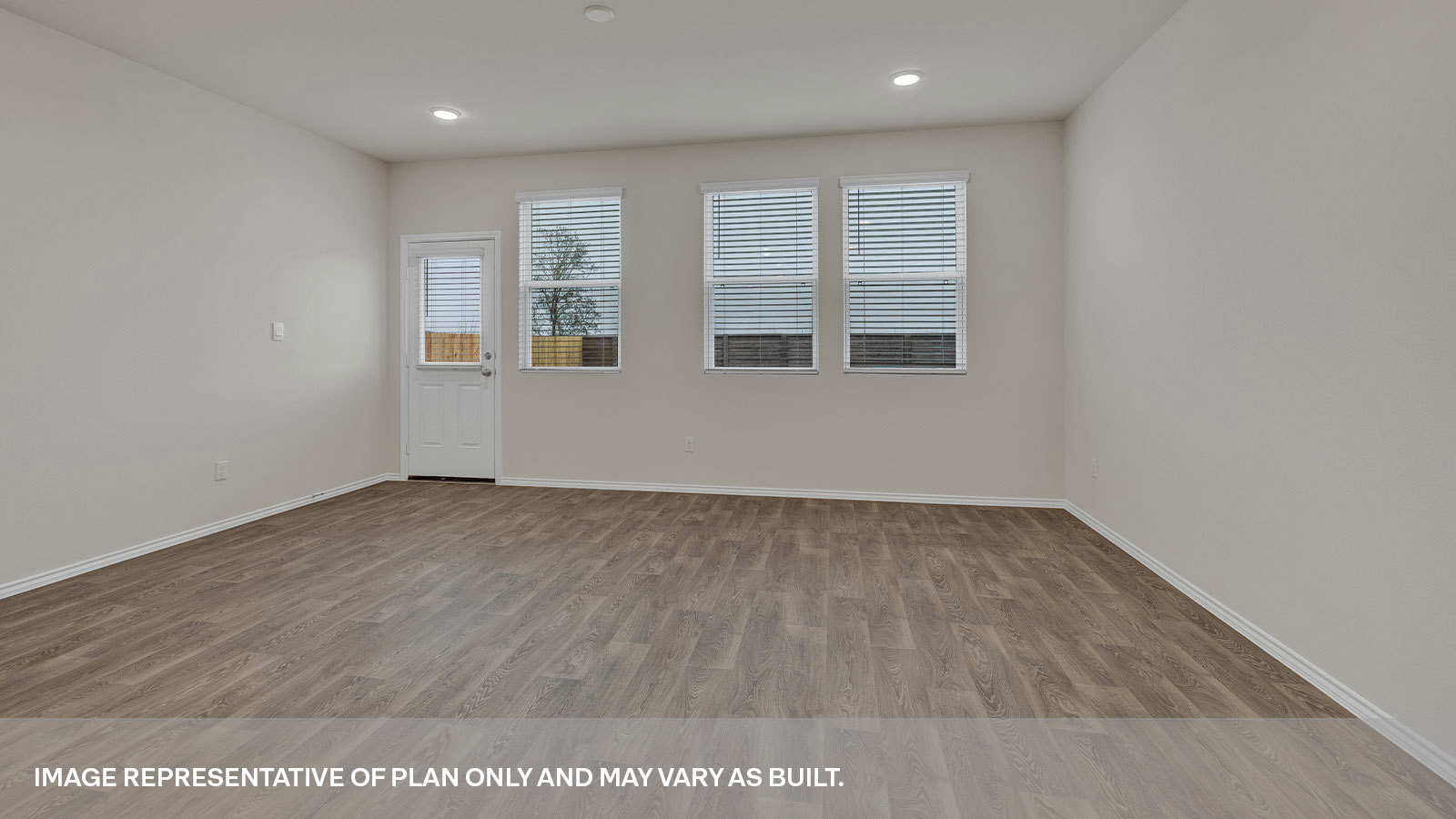 Living room with 3 windows and backdoor with a half-lite window.