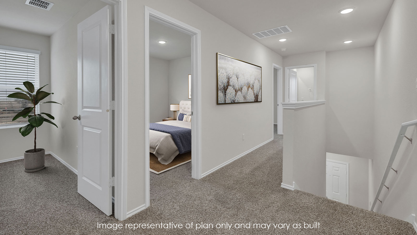 Staged photographs showing bed and decor.