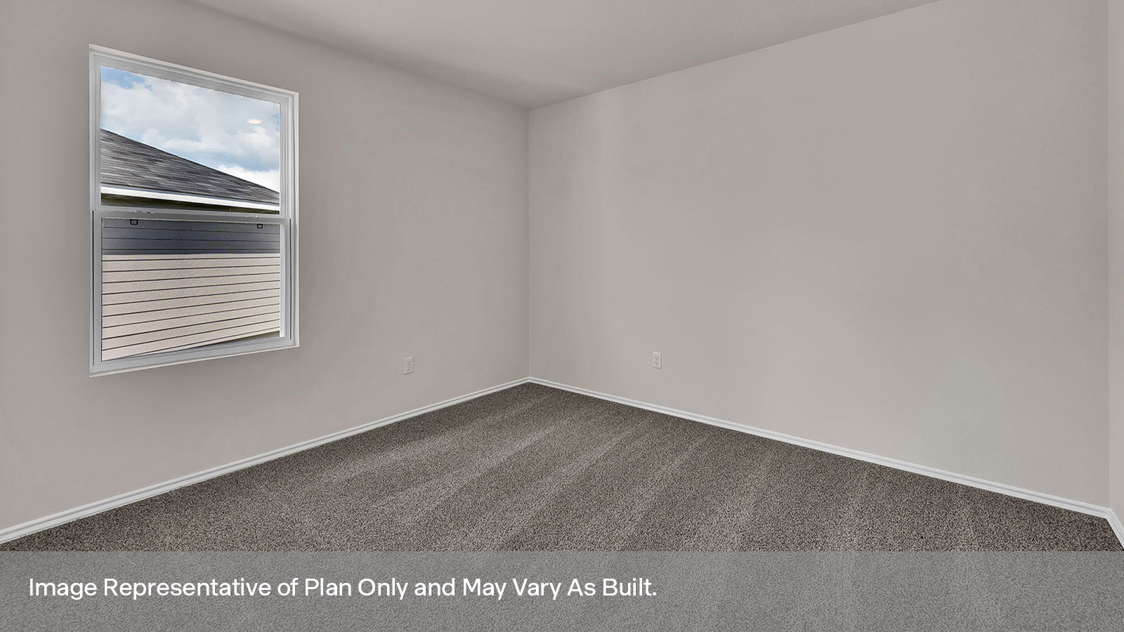 Secondary bedroom with carpeting and one window.