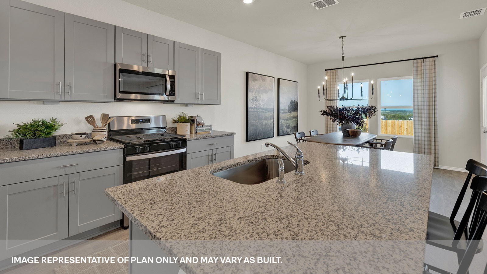 Kitchen island opening to dining room.