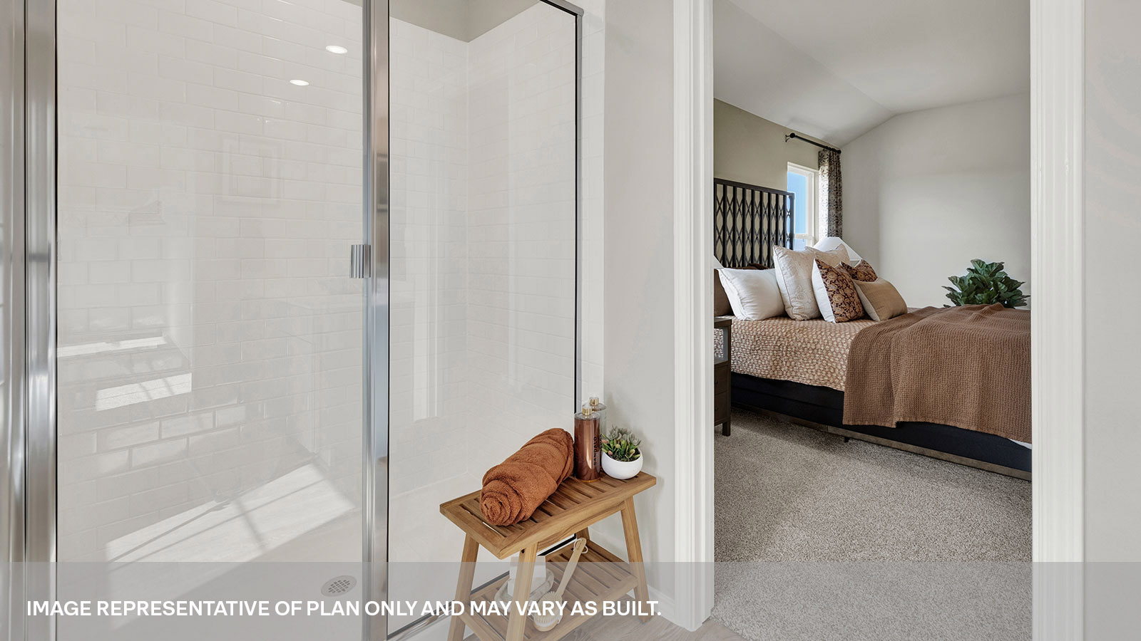 Main bathroom with stand in shower and shower glass door.