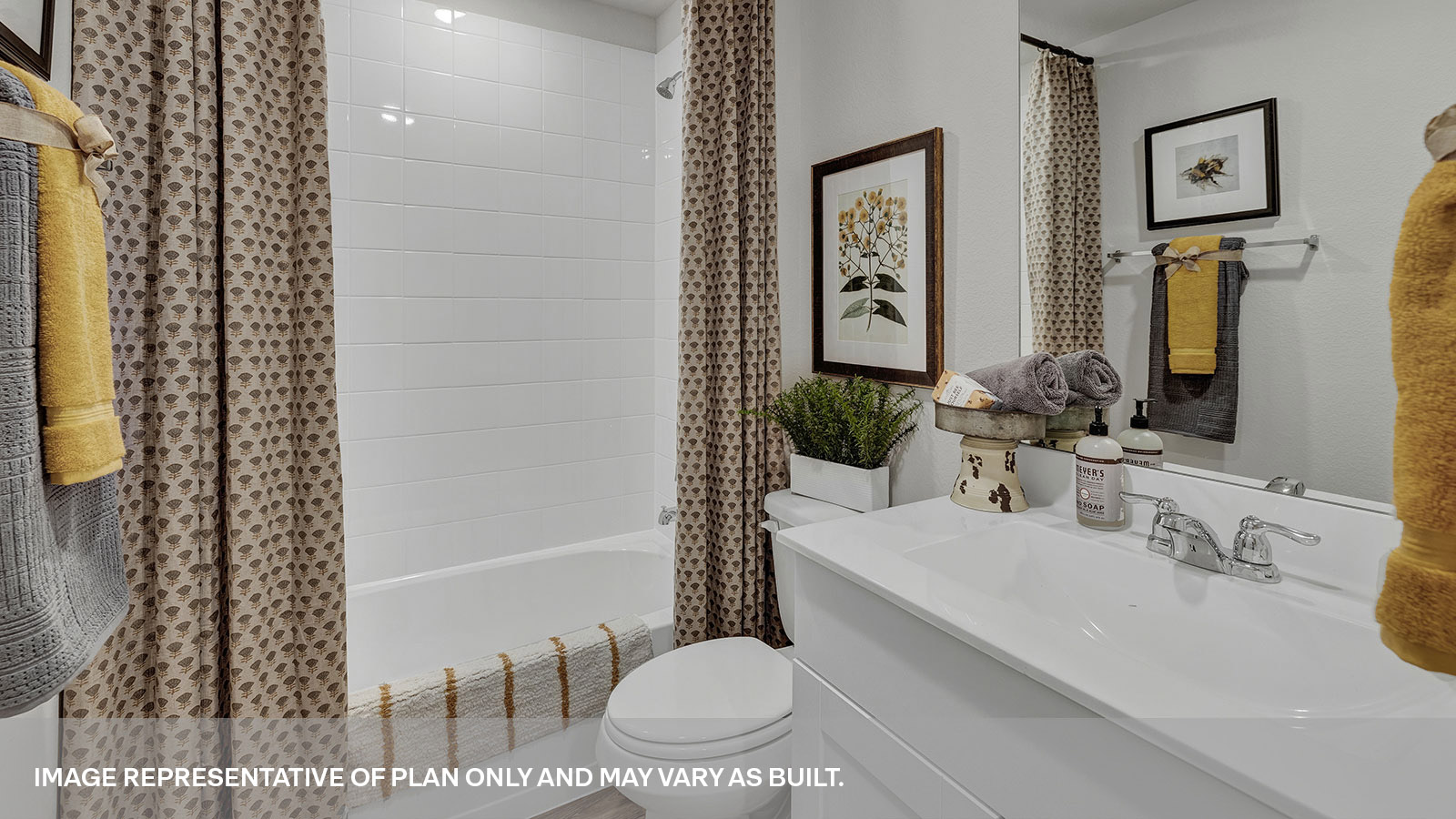 Hallway bathroom with wooden shelving and single sink vanity.