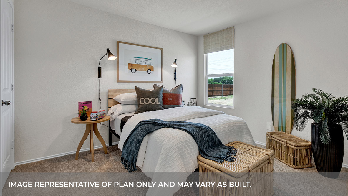 Bedroom with carpeting and one windows.