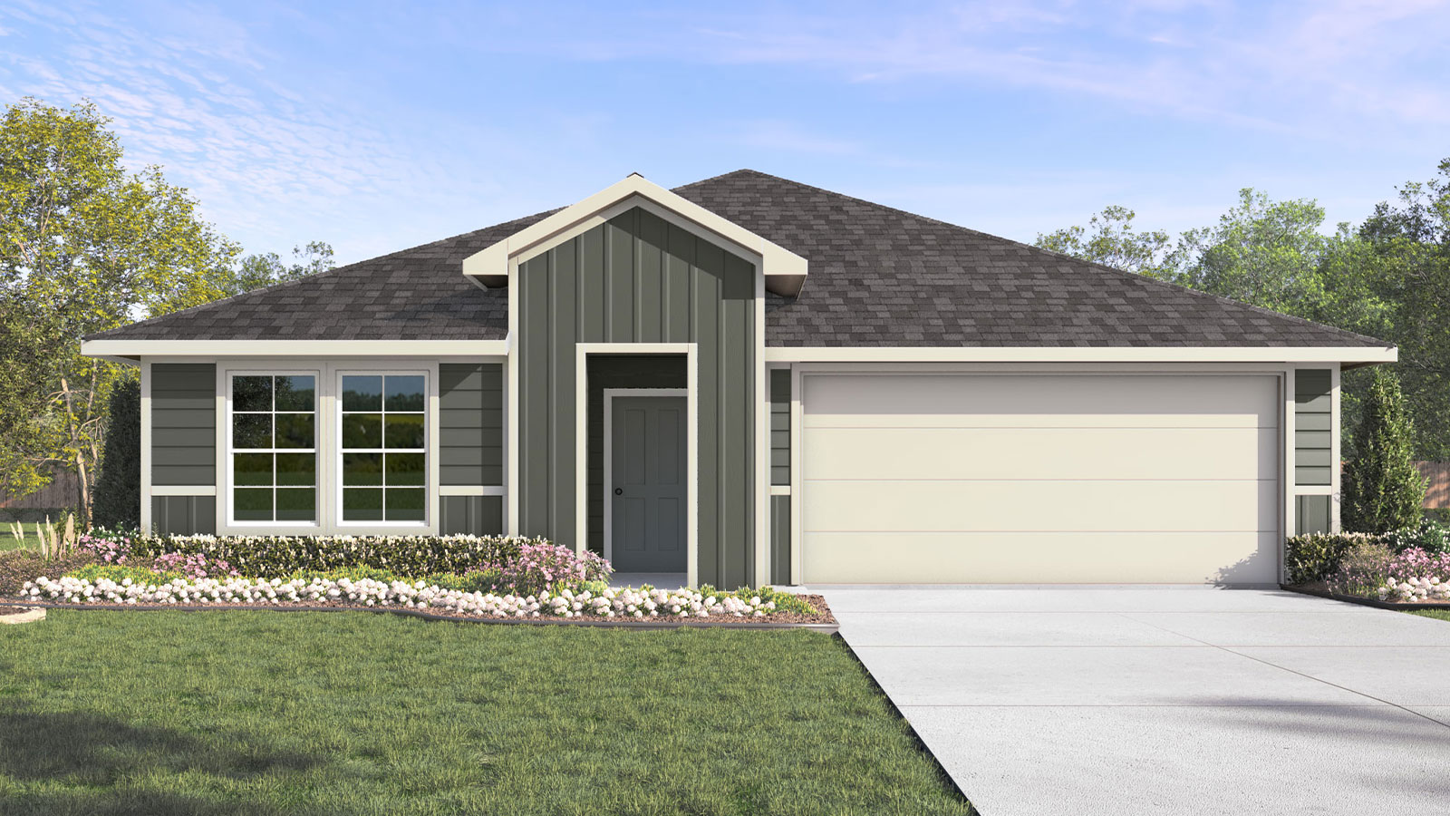 Bollinger Lakeway K Elevation Rendering 4 bedroom 3 bath One Story