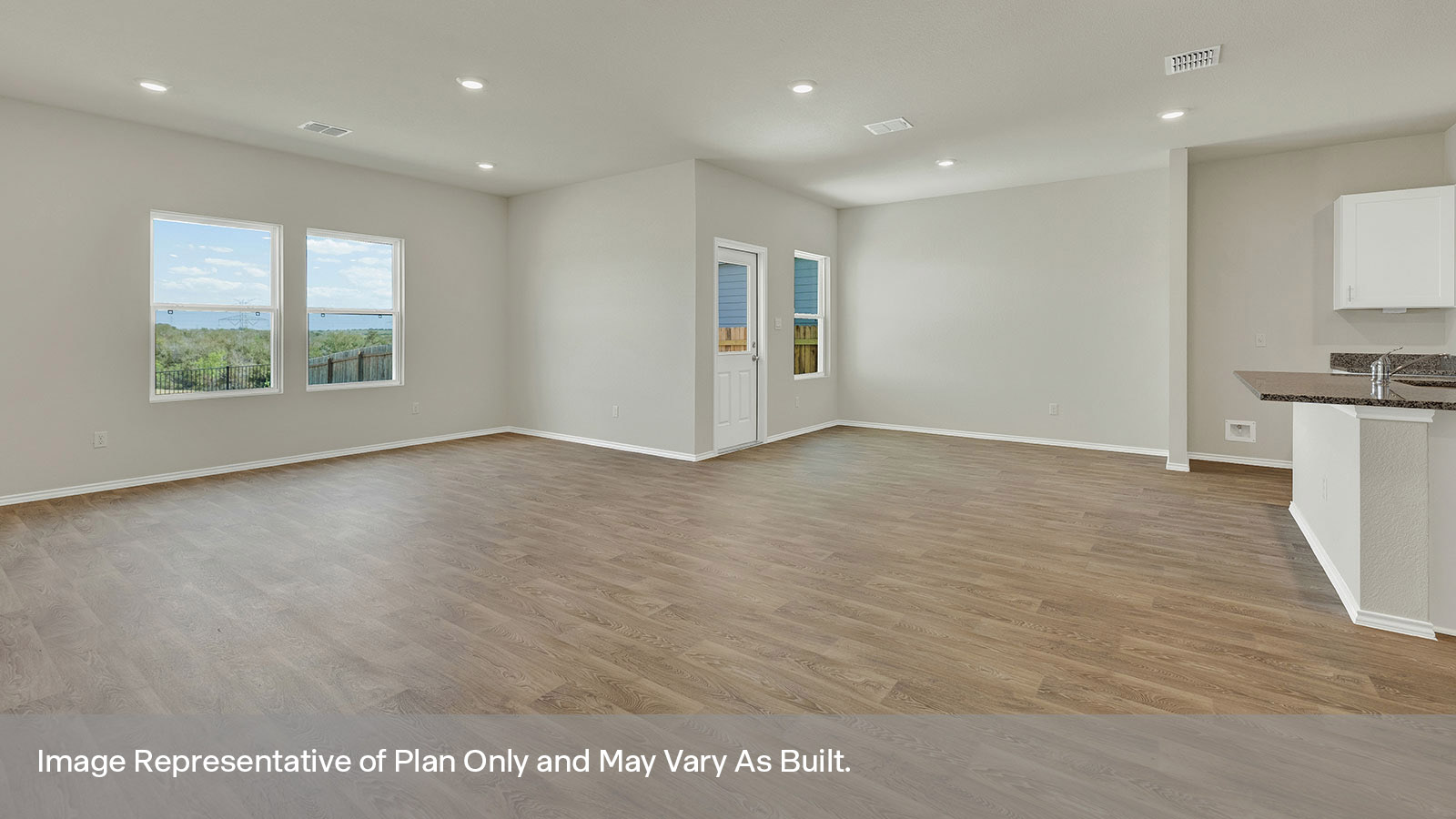 Kitchen island overlooking the dining room and living room.