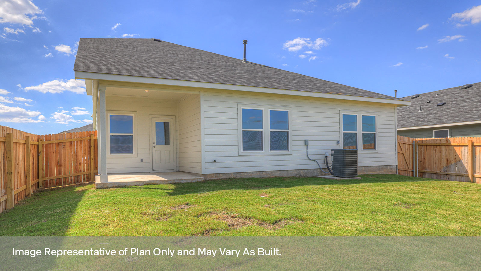 Fully sodded backyard with privacy fence.