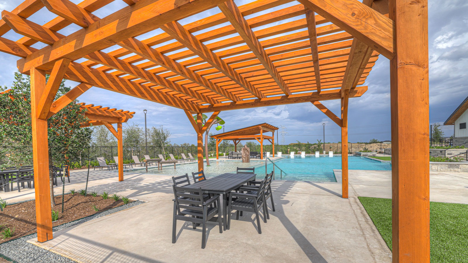 Pool pergola and patio tables
