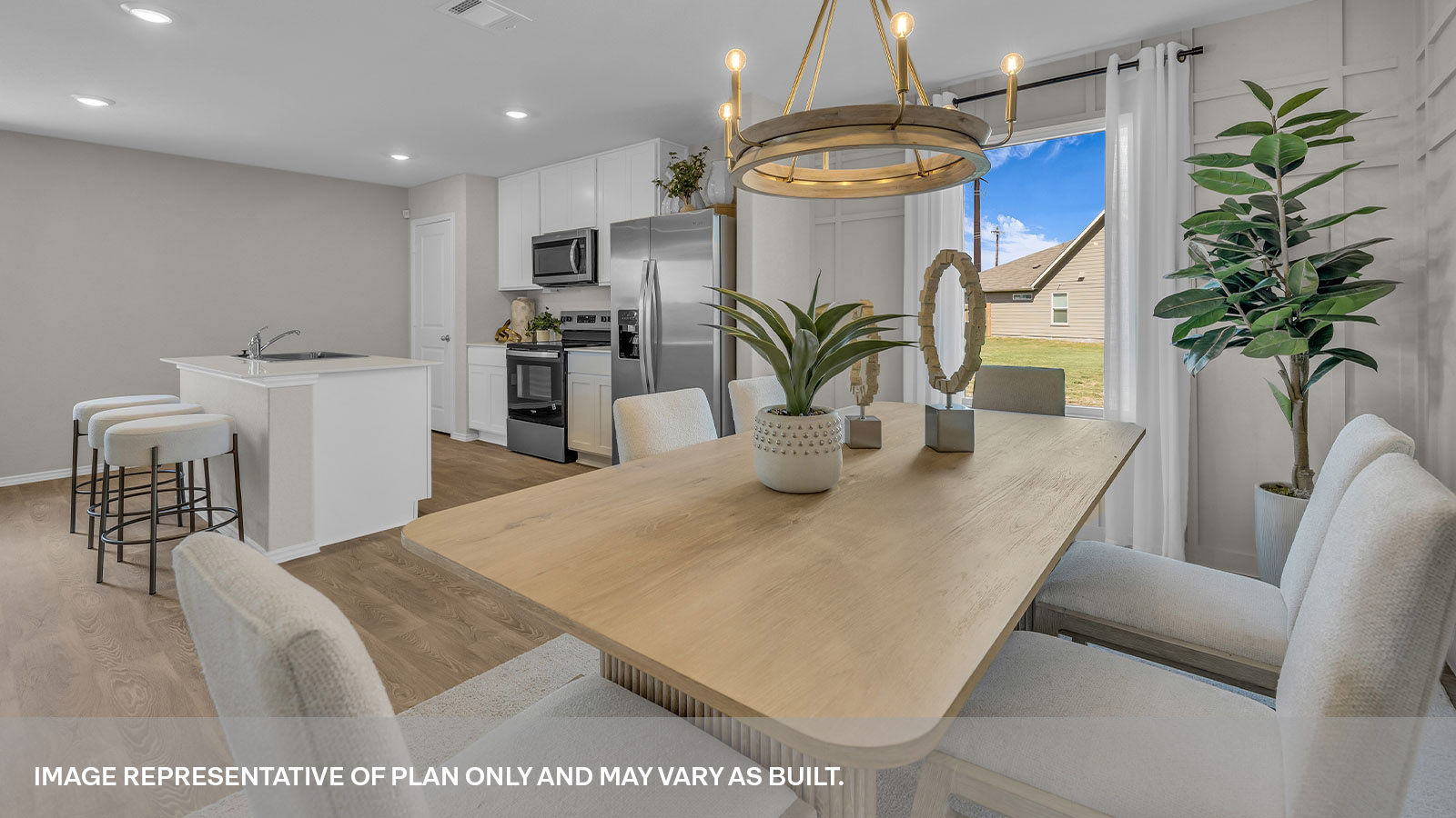 Dining room and living room with vinyl flooring and 1 window.