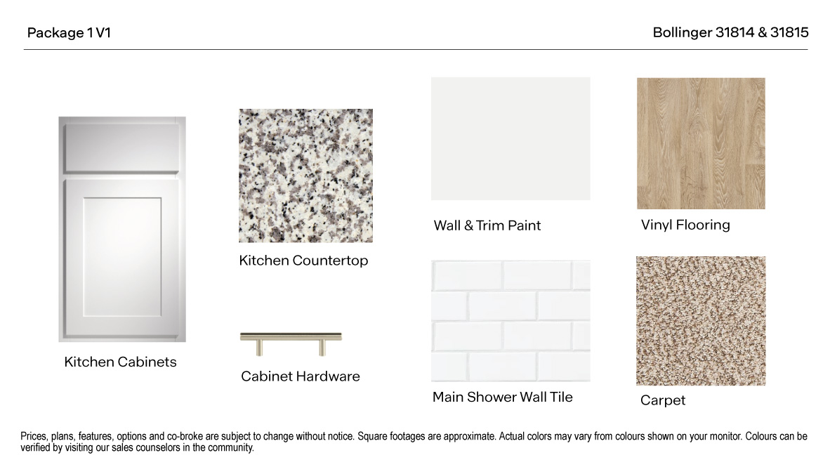 Bollinger Version 1 Package 1 White Cabinets with hardware and granite kitchen countertop