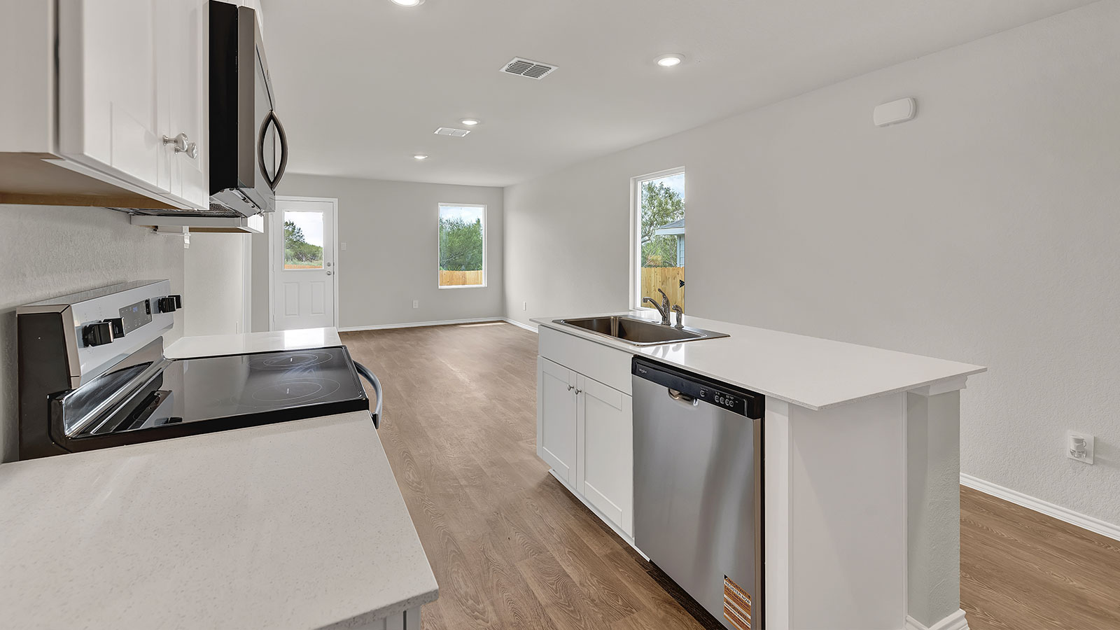 Kitchen with stainless steel appliances.