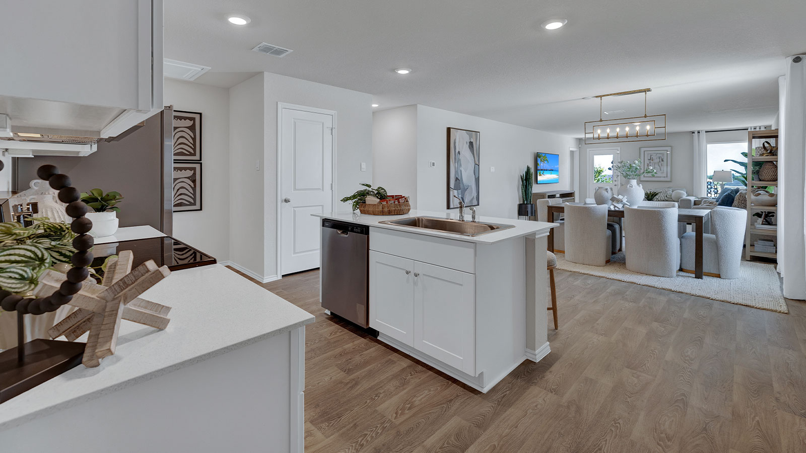 Kitchen island overlooking the dining room.