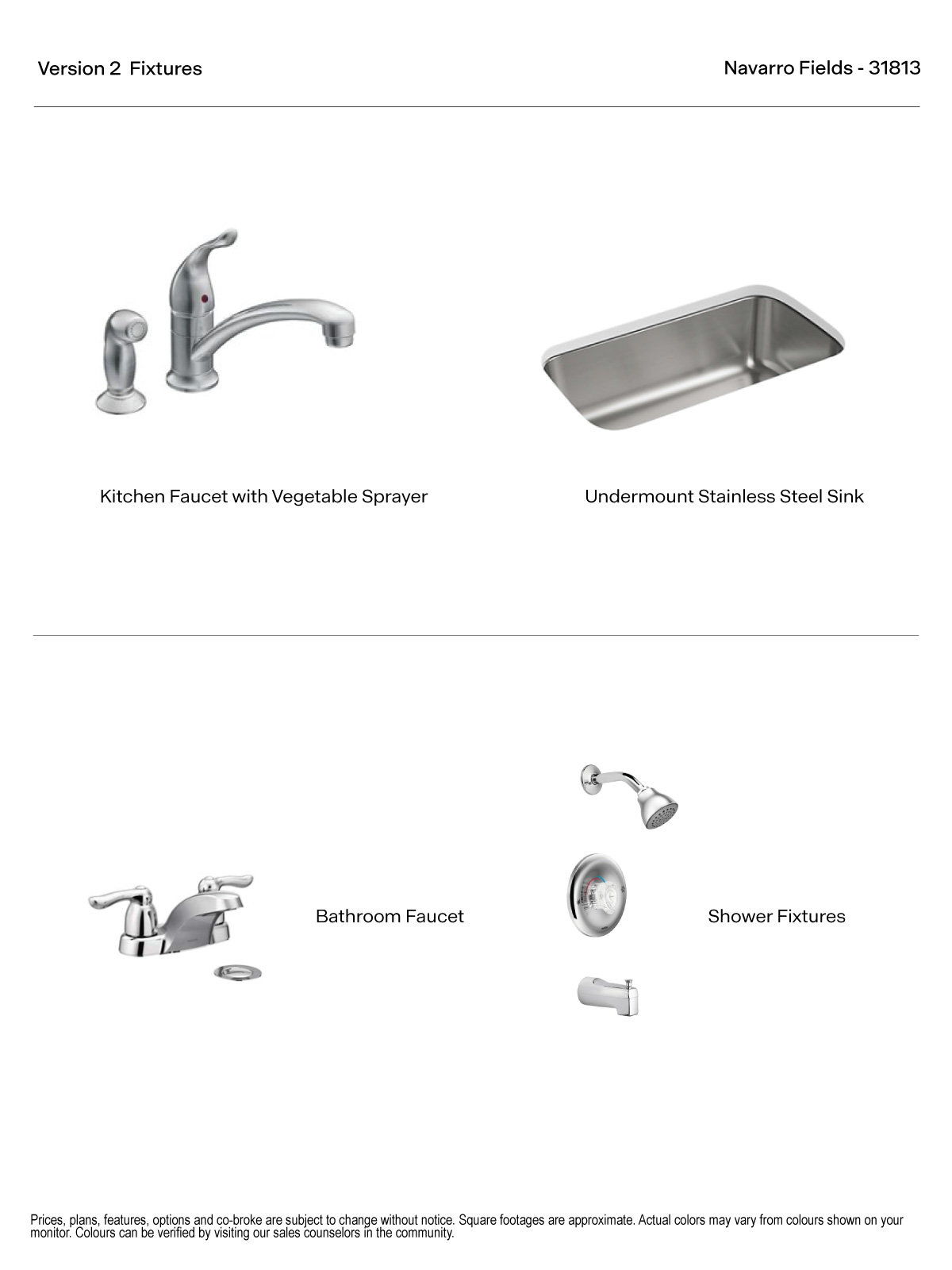 Version 2 Fixtures  - Kitchen faucet with vegetable sprayer, undermount sink and bathroom faucets.