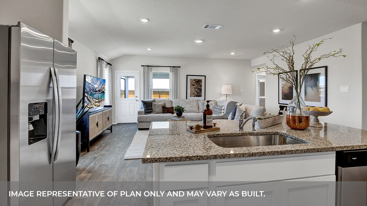 Kitchen island overlooking the living room.