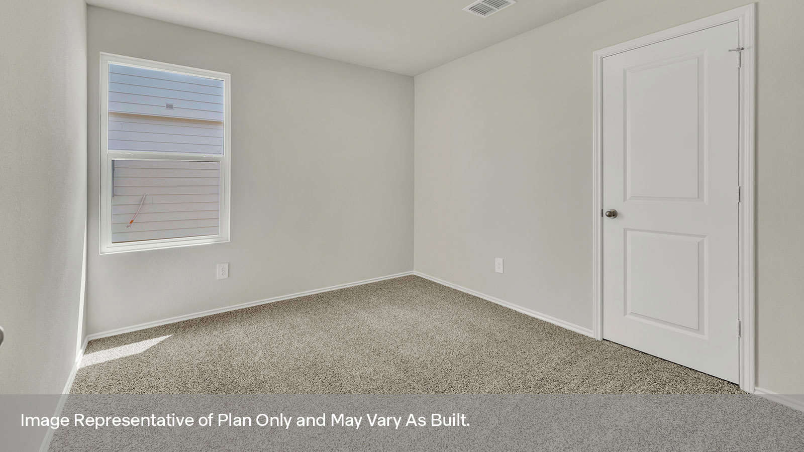 Secondary bedroom with carpeting and one window.