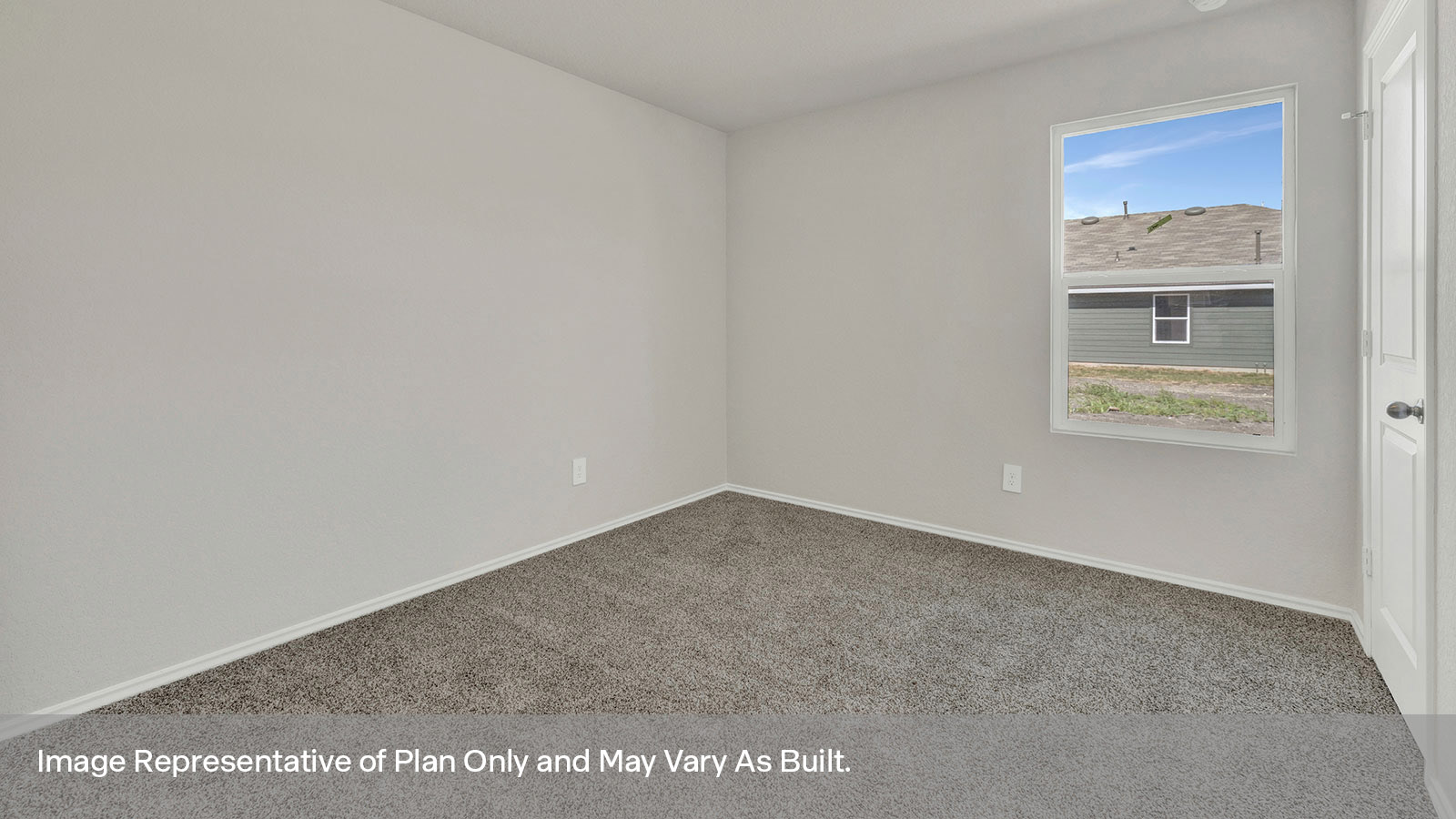 Secondary bedroom with carpeting and one window.