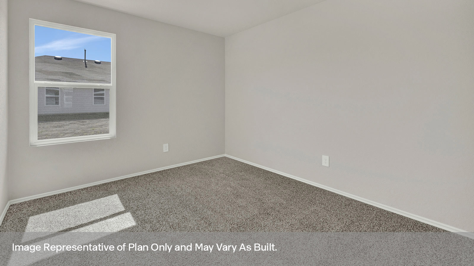 Secondary bedroom with carpeting and one window.