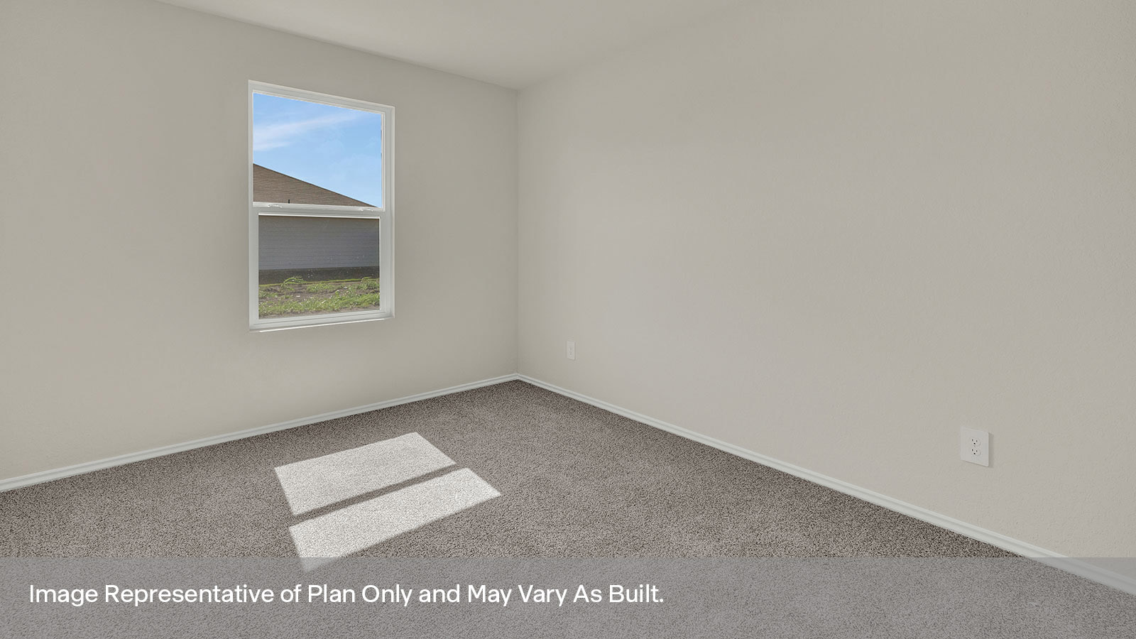 Secondary bedroom with carpeting and one window.