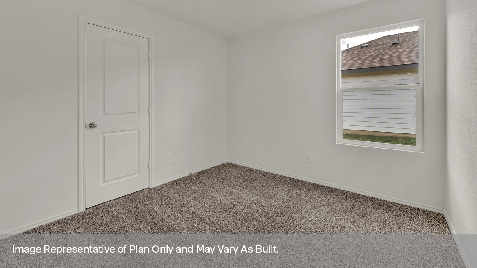 Secondary bedroom with carpeting and one window.