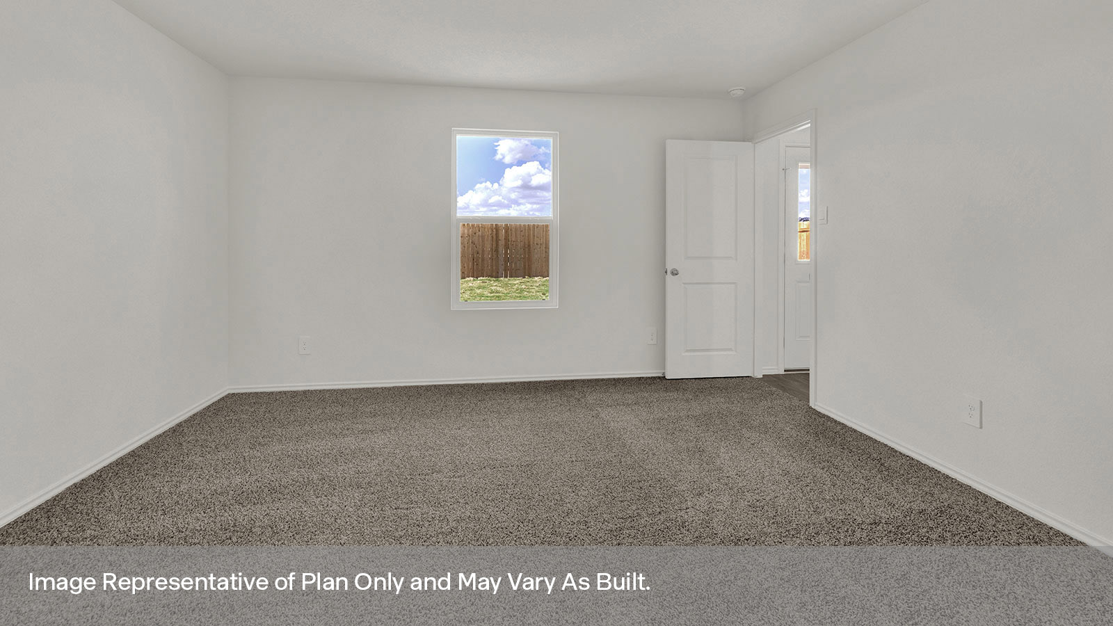 Main bedroom with carpeting and one window.
