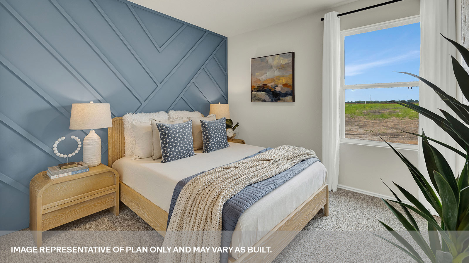 Bedroom with carpeting and one window.