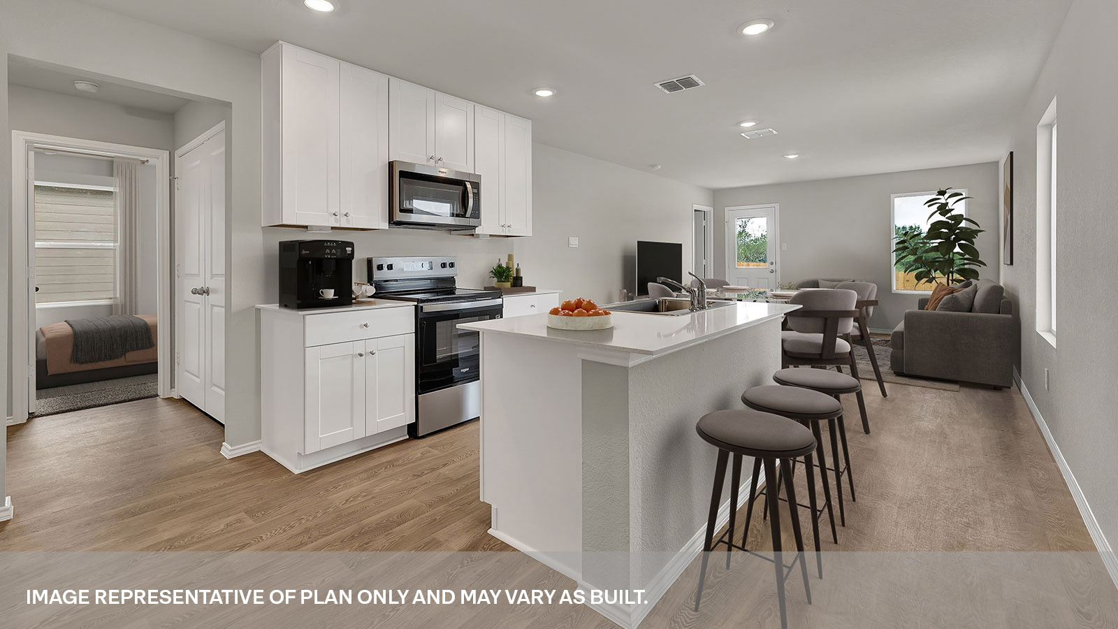 Kitchen overlooking family room.